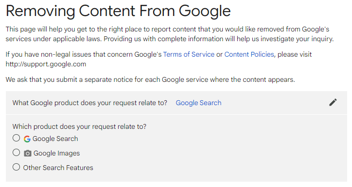 image for removing content from google