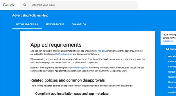 Google's App Ad Requirements