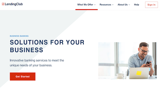 LendingClub business banking landing page