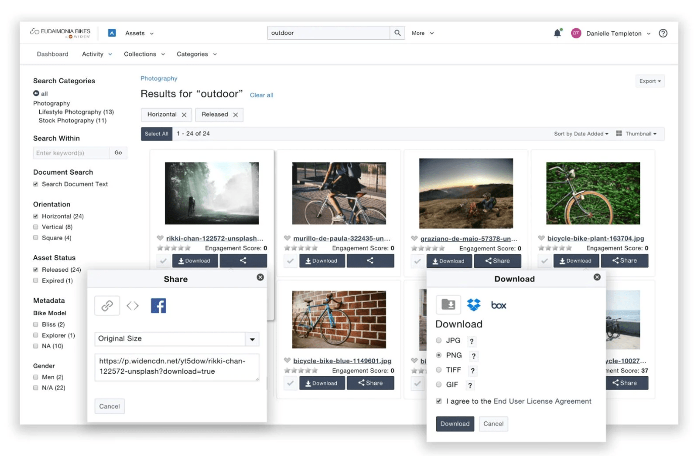 Widen DAM software dashboard organization example.