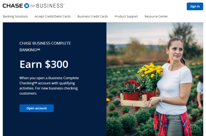 Chase Business Complete Banking home page