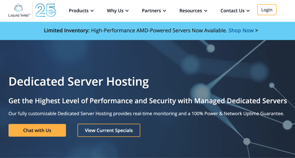 Screenshot of Liquid Web dedicated server webpage