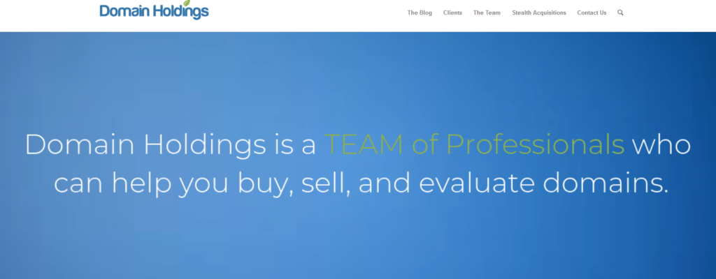 Domain Holdings domain broker homepage.