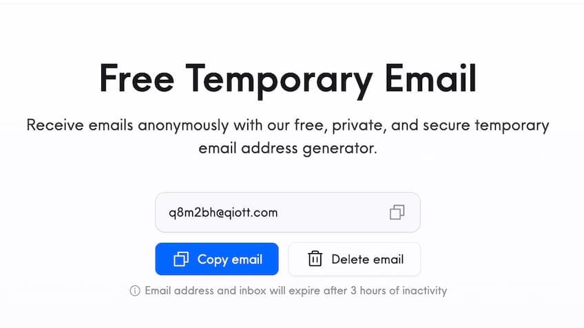 Free temporary email creation page.