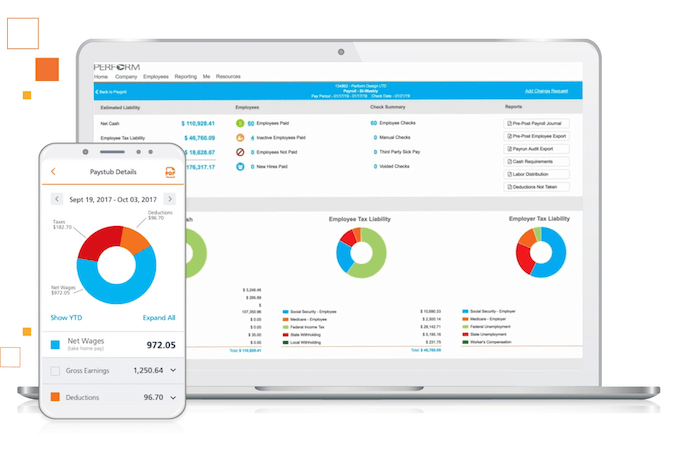 Screenshot of Paycor dashboard with mobile version