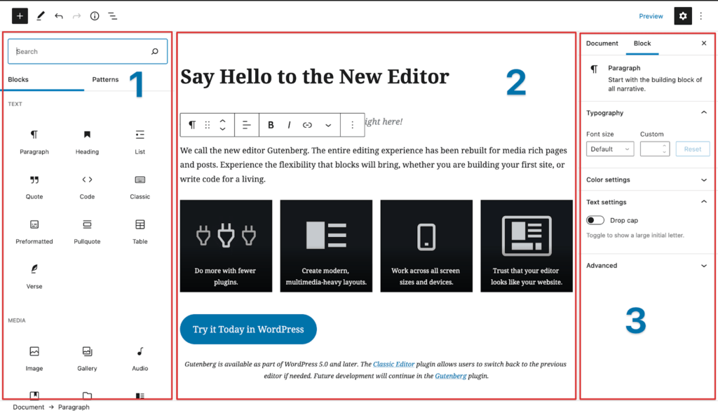 Wordpress editor screen