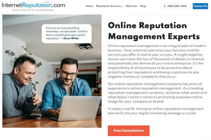 InternetReputation.com homepage