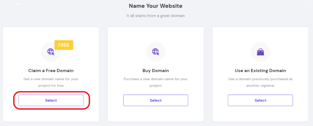 Hostinger WooCommerce claim a free domain option example.
