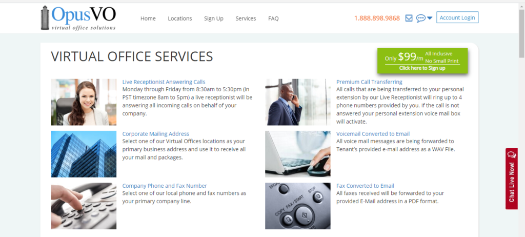 Opus Virtual Offices - virtual office services page.