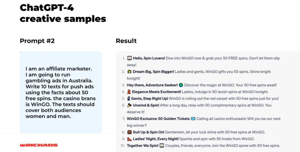 Prompting creatives for online Gambling promotion with AI tools