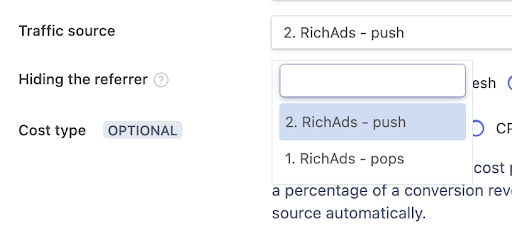 Set RichAds as traffic source