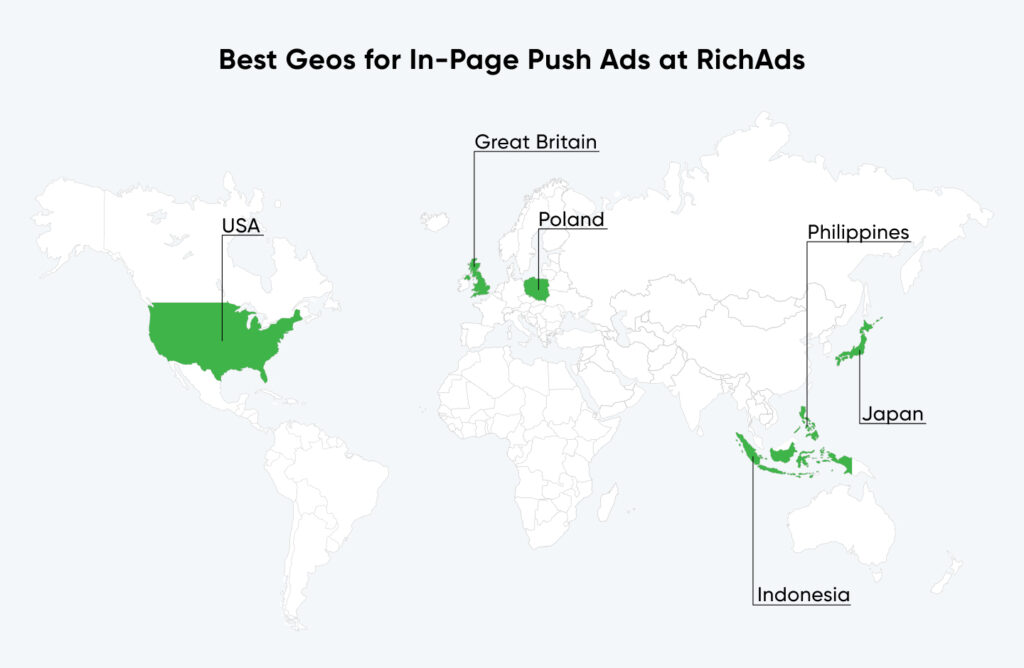 Top geos for iOS in-page ads in May 2024 at RichAds advertising network