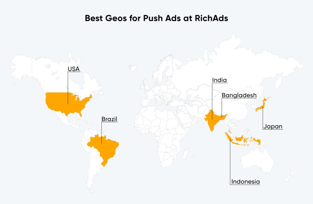 Top geos for push ads in May 2024 at RichAds advertising network