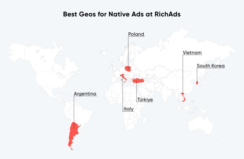 Top geos to advertise CPA offers on native traffic in June 2024 at RichAds ad network