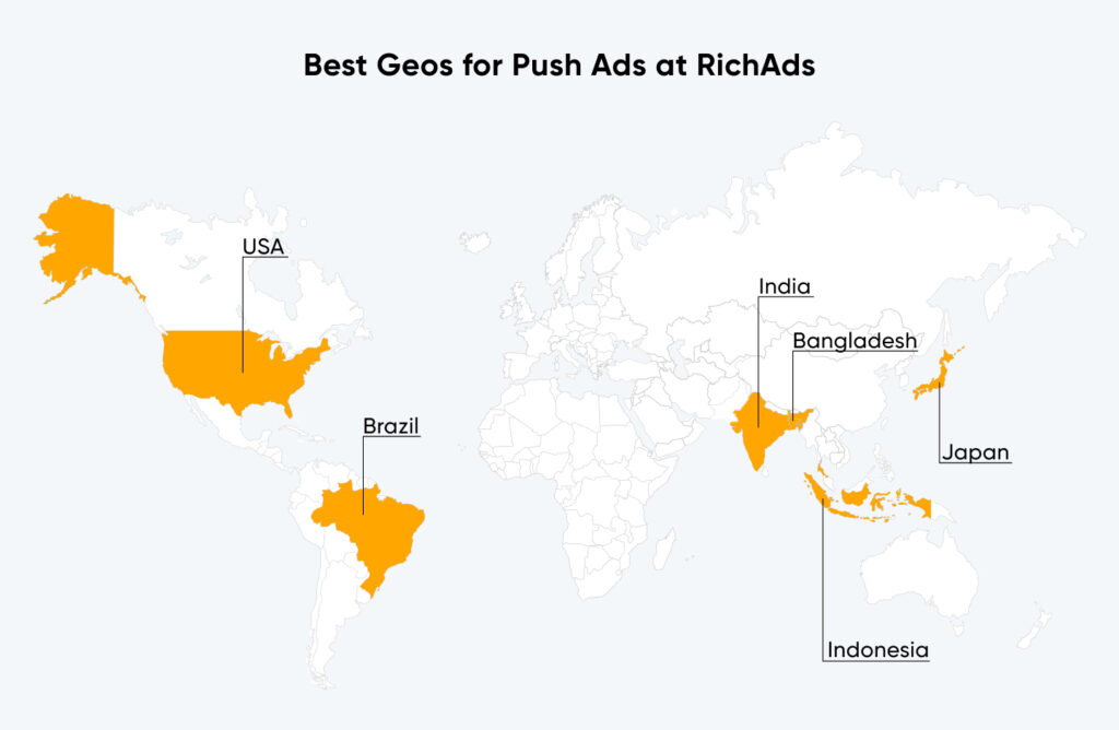 Top geos to advertise CPA offers on push traffic in June 2024 at RichAds ad network