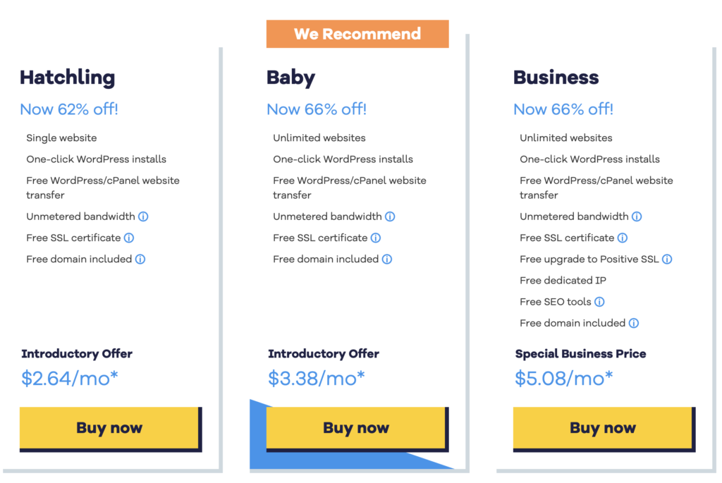 HostGator landing page for shared web hosting