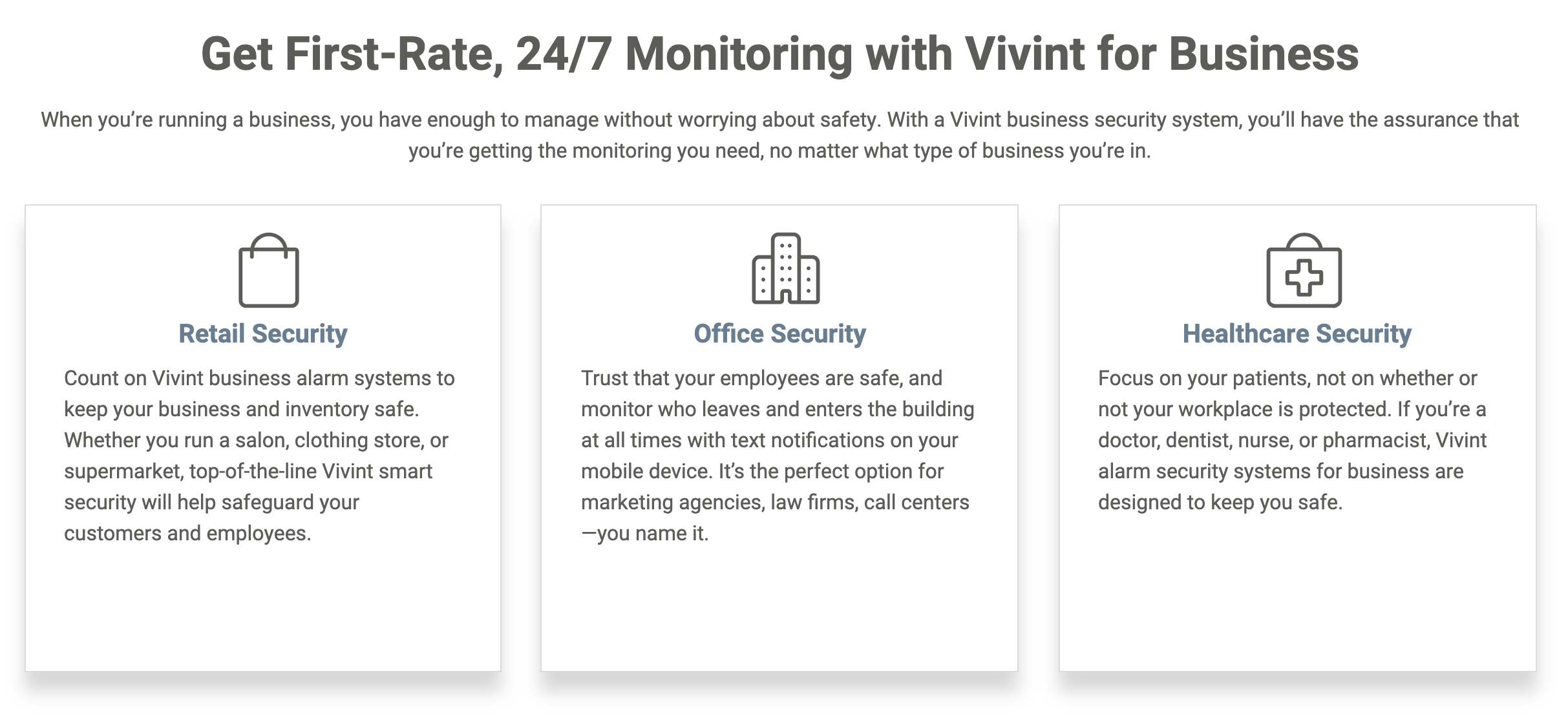 Vivint business security system features example.