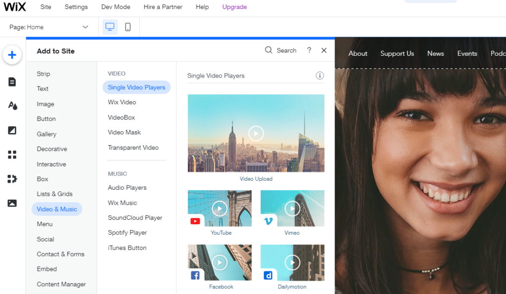 Wix website builder, adding video to website
