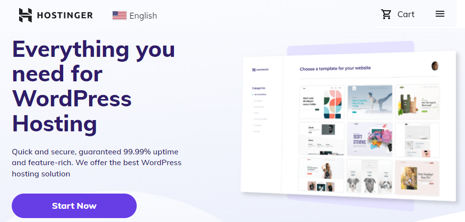 Hostinger landing page for WordPress hosting