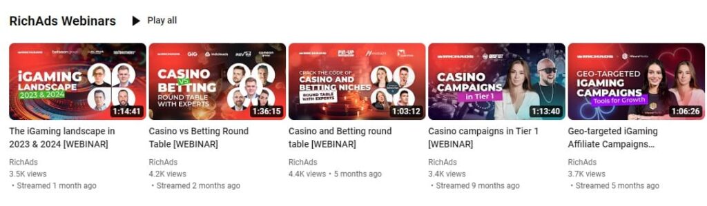 RichAds iGaming webinar on YouTube