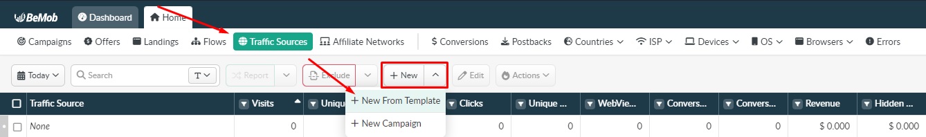 How add a traffic source at BeMob tracker