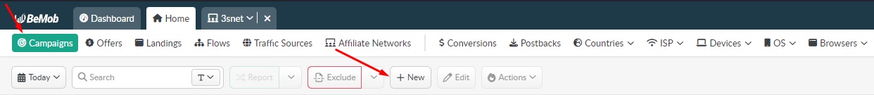 How to add a tracking campaign at BeMob tracker